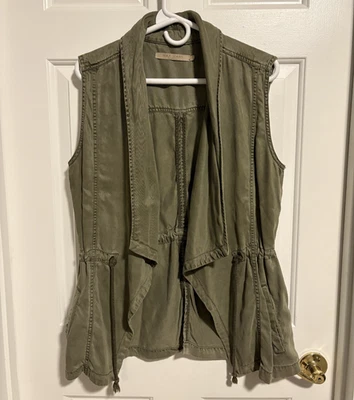 Max джинсы зеленый женский жилет с водопад спереди, шнурок талии w карманы Sz M - Изображение 1 из 4