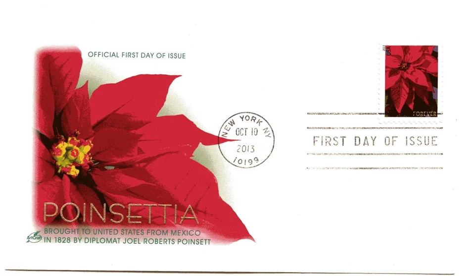 4816 Christmas 2013, Poinsettia, CB, ArtCraft, FDC - Image 1 of 1