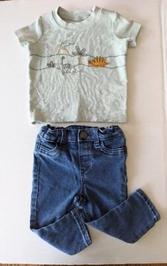 2 Pc's Infant Unisex Size 9 Months S/S Dinosaur Shirt & H&M Blue Jeans - Picture 1 of 9