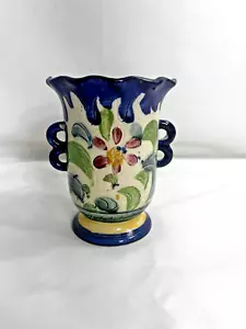 Vintage Porzellan Henkel Vase Blumenmuster Kolbaltbesatz handbemalt - Bild 1 von 11