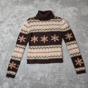 Y2K Snowflake Fair Isle Knit Turtleneck Sweater Sz Juniors Med Runs SMALL - Picture 1 of 9