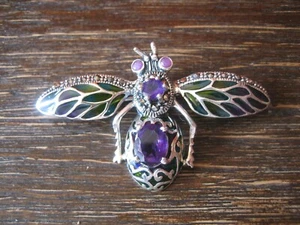 Insekten Brosche Anhänger Falter Motte Schmetterling 925er Silber bunt Emaille B - Bild 1 von 4