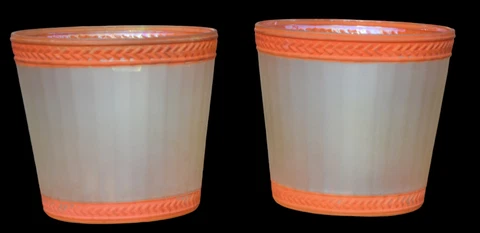 2 LG Vtg Clear w/Orange Trim Satin Frosted Shades for Wall Candle Sconces 4"x4" Cover