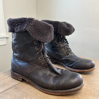 Timberland Botas de Combate Plegables Para Mujer’s 9 Forradas de Vellón Cuero Marrón 25687M Foto 1 de 4