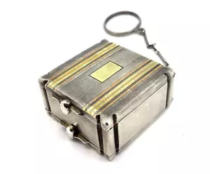 Vintage James E Blake Co. Sterling Silver & 14K Inlaid Vanity Case w/ Chain Loop - Picture 1 of 9