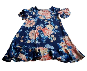 Dress Girl's Size 10 Blue Floral Ruffle Tiered Bell Bottom 2-hip - Picture 1 of 9