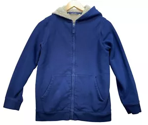 Lands End Kids Full Zip Hoodie Jacket Size L (14-16) Navy Sherpa-Lined Insulated - Picture 1 of 12