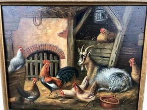 Hühner und Ziege, Ölgemälde auf Karton, Hermanus van Tankeren (1900-1980) - Bild 1 von 3