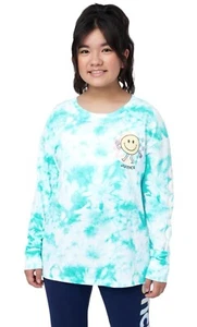 Justice Girls Oversize Top Turquoise 16/18 Plus Tie Dye Long Sleeve Graphic Logo - Picture 1 of 10