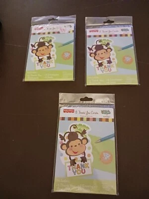 Tarjetas Fisher Price Hola Bebé Animales de la Selva Lindas Ducha Fiesta Notas de Gracias Foto 1 de 4