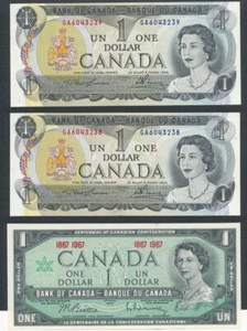 Kanada 1 One Dollar Lot 2 aufeinanderfolgende 85a und 1967 Centennial CU - Bild 1 von 1