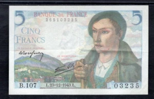 FRANCE 1943 5 FRANCS BANKNOTE P98a EXTREMELY FINE ~N14 - Picture 1 of 2