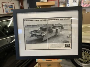 Vtg Maxell Upside Down Junk Car 2 Page Print Ad Original Framed - Picture 1 of 6