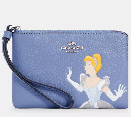 NUOVO Coach x Disney Braccialetto Angolare Zip Con Cenerentola C3361 Blu Pervinca