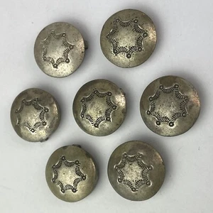 Set of (7) Vintage Navajo Sterling Silver Star Sunburst Concho Button Covers - Picture 1 of 5
