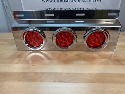Stainless Mud Flap Plate Three 12 LED 4" Lights & Visors - Red LED/Red Lens Foto 1 de 3