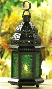 GREEN GLASS MOROCCAN LANTERN ** Christmas, Holidays - LED or Candle ** NIB - Picture 1 of 10