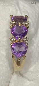 Massiver 14k Gelbgold - Dreifach Herz Amethyst und Diamant Ring - Ringgröße 7,0 - Bild 1 von 17