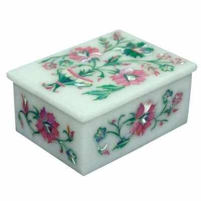 Marble Jewelry trinket Box Semi Precious stones Inlay Work home decor - Image 1 of 4