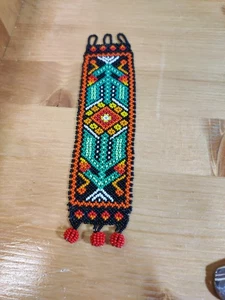 Vtg Beaded Cuff 7" Bracelet Huichol Multicolor Handmade Button Closure - Picture 1 of 7