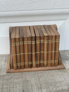 Vintage Holz Untersetzer Set 12 Bücher und Halter Kork Mitte 70er MCM Boho rustikal - Bild 1 von 10
