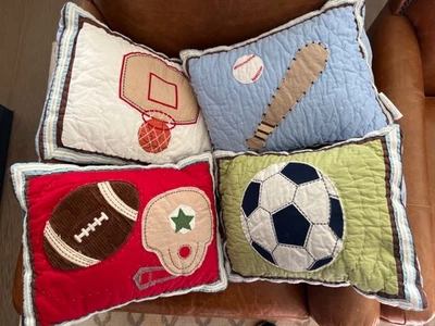 4 Pottery Barn Kids JUNIOR VARSITY Sports Patchwork  12"x 16" Pillow Sham/Insert - Image 1 of 4