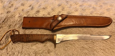 Винтажный нож для обвязки и филе Enedino De Leon 6 дюймов с кожаными ножнами Johnson - Изображение 1 из 4