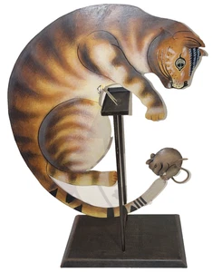 Folk Art Balancing Pendulum Metal Cat Chasing Mouse Balance Toy Display 17 inch! - Picture 1 of 23