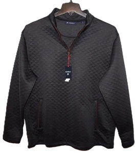 Mens 1/4 Zip Quilted Pullover Activewear Black w/ Brown Trim Size XL by Cremieux - Picture 1 of 5
