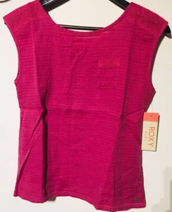 Roxy Girl Raspberry Open Back Button Down Lace Trim Linen Top Size 14 XL - Picture 1 of 8
