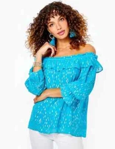 Lilly Pulitzer Damen Gr. XXS Ceecee Türkis Schulterfrei Metallic Top - Bild 1 von 7