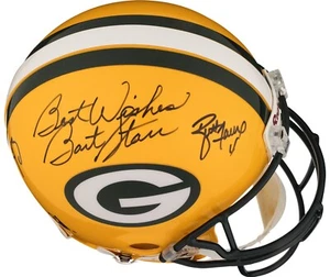 Bart Starr Brett Favre & Aaron Rodgers Signed Green Bay Packers Helmet Beckett - Picture 1 of 16