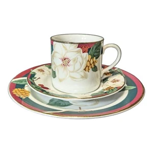 Vintage 1998 Tienshan Fine China Magnolia 3-Piece Set: Cup Saucer & Salad Plate - Picture 1 of 4