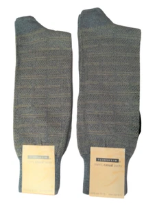 Florsheim 2 Pair Men's Dress Socks Geometric Pattern Brown on Denim Size10-13 - Picture 1 of 2