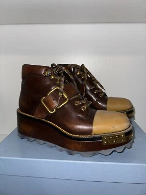 Prada Otoño 2016 Pasarela Goma Puntera Plataforma Cuña Senderismo Botas Marrón 40.5 Foto 1 de 4