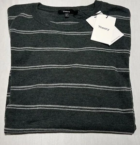Maglione girocollo Theory uomo XXL verde grigio righe Riland misto lana merino - Foto 1 di 12