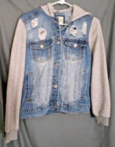 Ashley Vintage Charm Hooded Denim Sweater Jacket Women's Small Distressed - Bild 1 von 7