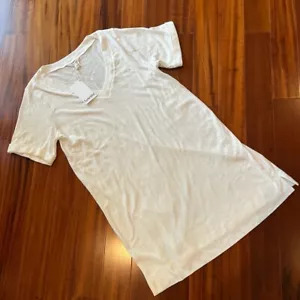 New NWT Splendid White V-Neck T-Shirt Long Tunic Short Sleeve Coverup Sz Medium - Picture 1 of 6