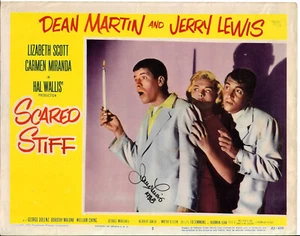 Jerry Lewis FIRMADA - Tarjeta de vestíbulo original autografiada, ASUSTADA RÍGIDA (1953) - Imagen 1 de 3