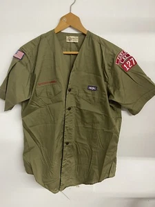 Vintage Boy Scouts Of America BSA Khaki Green Shirt w/ Patches 70s Fort Knox 127 - Picture 1 of 16