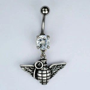 GRENADE Bague Bouton Ventre Pendentif Armée Militaire USAF Navy USMC Navel Bijoux (A7) - Photo 1/1