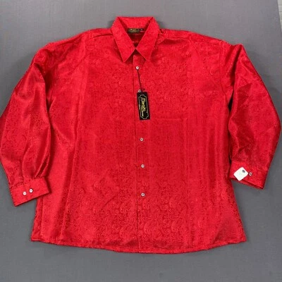 VTG Monzini Shirt Mens 3X Red Embroidery Paisley Long Sleeve Collared Button Up - Image 1 of 4