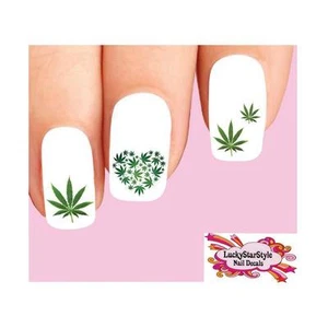 Juego de 20 calcomanías de uñas tobogán acuático - olla verde cannabis marihuana corazón surtido - Imagen 1 de 1