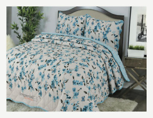 Josephine Sapphire Patchwork Reversible Bedspread 3 Piece Quilt Bed Comfort set
