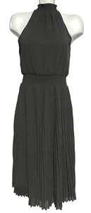 WHITE HOUSE BLACK MARKET WHBM BLACK PLEATED HALTER MIDI HALTER DRESS 2P 2 PETITE - Picture 1 of 9