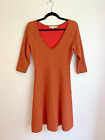 Boden Annabel Fit & Flare Dress Size 10 Camel Pink Dotty 1/2 Sleeves Work Office