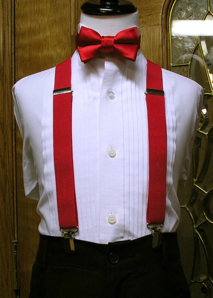 Conjunto de pajarita y tirantes a juego para niños con clip x espalda negro coral rojo plata Foto 1 de 1