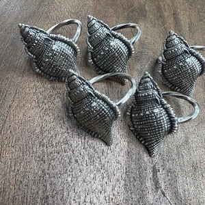 Beaulieu Vineyard BV Pewter Sea Shell Napkin Rings Set of 5 Beach Coastal Ocean - Bild 1 von 4