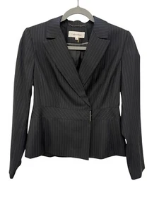 Calvin Klein Pinstripe Womens Peplum Blazer with Striking Clasp Jacket Size 4 - Picture 1 of 8