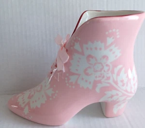 Vintage Ceramic Porcelain Pink and White Shoe Victorian Boot Planter Vase - Picture 1 of 6